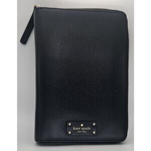 Kate Spade Zip Around Planner Wallet Organizer Black Leather Gold Hardware